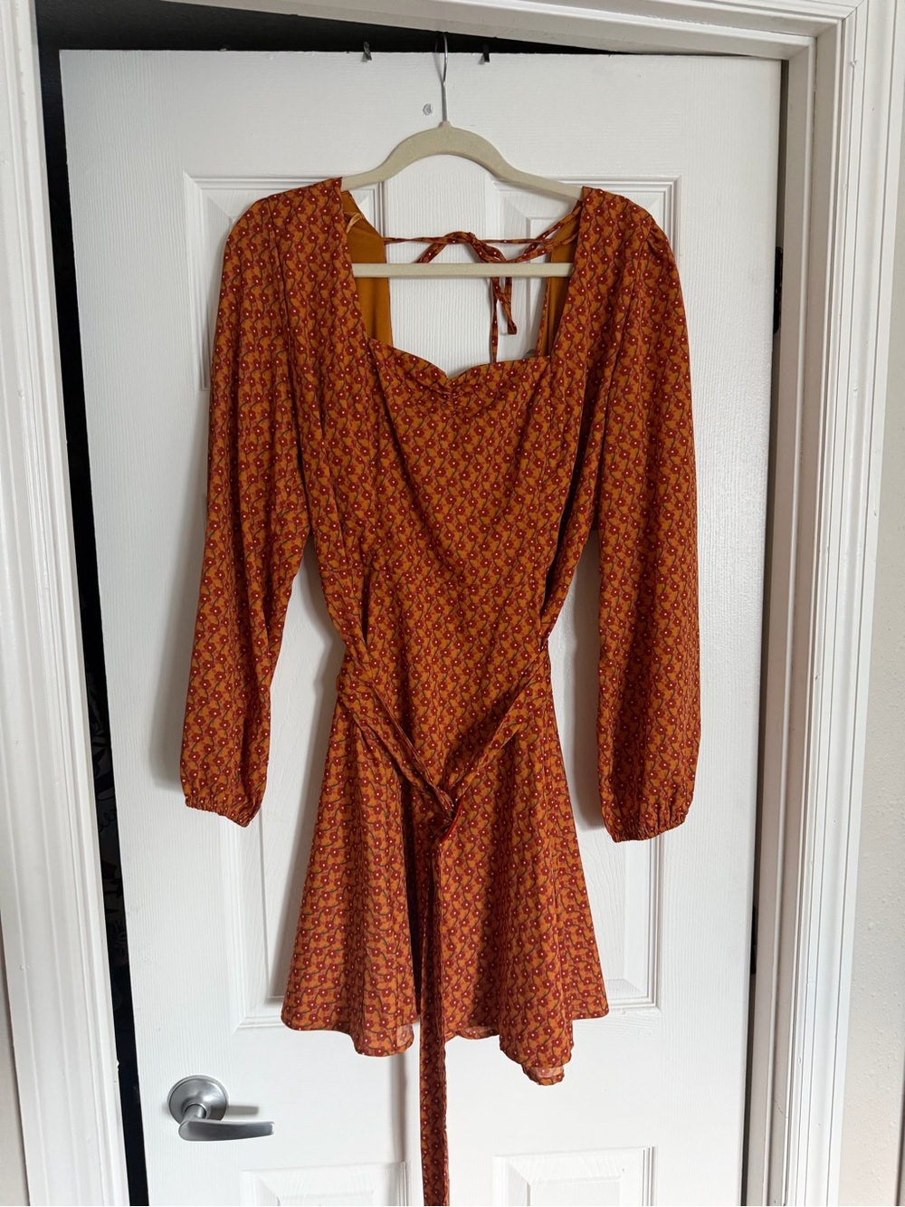 BOG Collective Orange Floral Long Sleeve Dress with Belt
